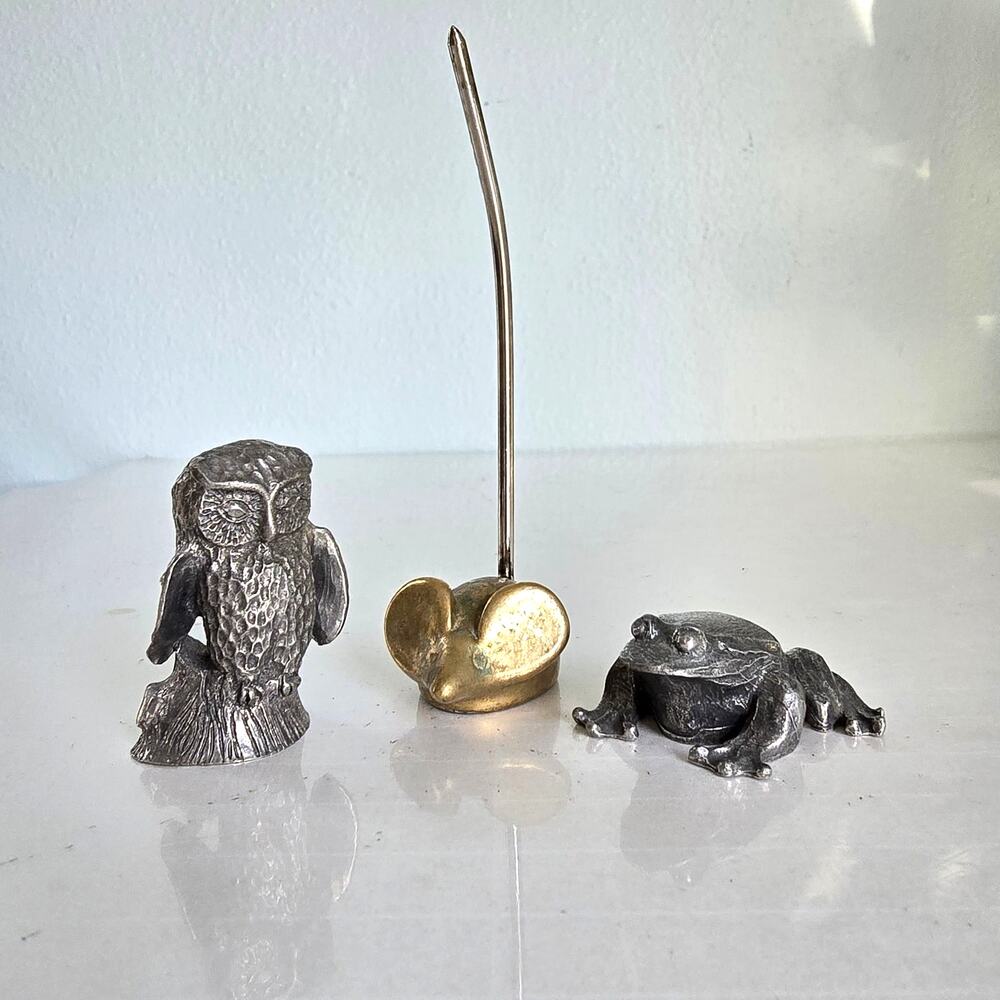Vintage Kirk Stieff Pewter Figurines Owl Frog Brass Mouse Desk Collectible 3